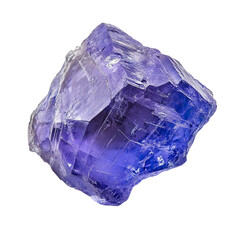 Fototapeta premium Top view of a hyperrealistic single uncut tanzanite in an irregular shape isolated on a white transparent background