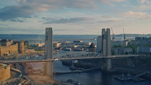 Brest bridge in France. French naval base Brittany region