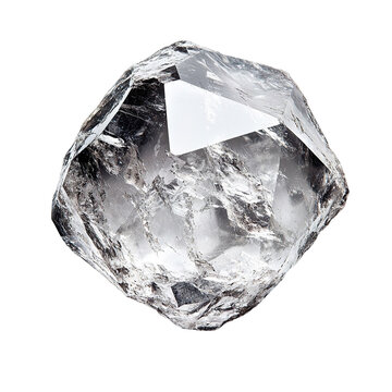Top view of a hyperrealistic single uncut zircon in an irregular shape isolated on a white transparent background