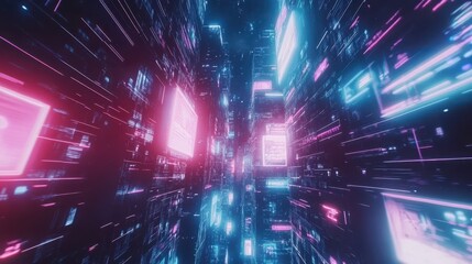 Futuristic City at Night with Neon Lights and Holograms