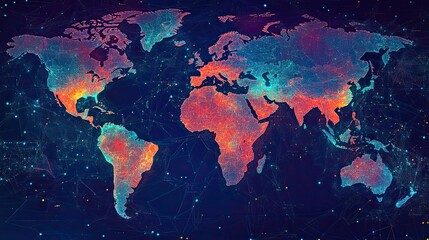 Naklejka premium A World Map with Interconnected Lines and Glowing Points