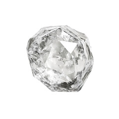 Top view of a hyperrealistic single uncut diamond in an irregular shape isolated on a white transparent background