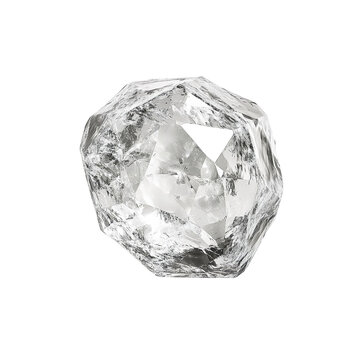 Top view of a hyperrealistic single uncut diamond in an irregular shape isolated on a white transparent background