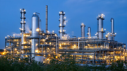 Industrial Refinery Complex at Dusk