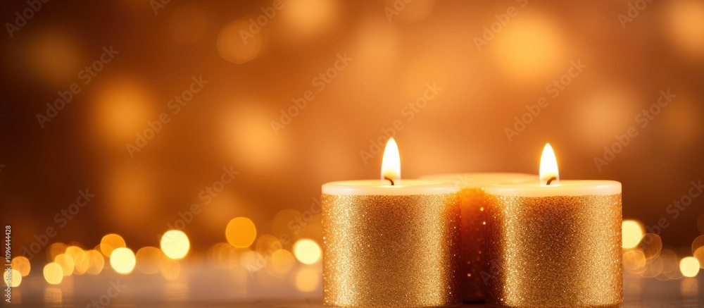 Aufkleber serene lit candles with a warm golden bokeh background creating a calming and festive ambiance for c