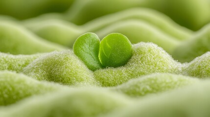  a green pea pod in the middle of a green field, with a blurred background The pea is a vibrant green color, and the field is a lush, vibrant green