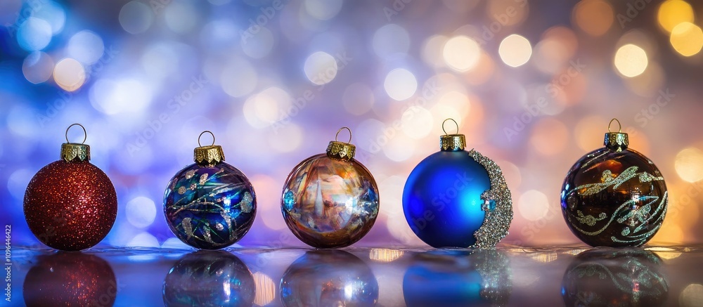 Poster colorful christmas baubles displayed elegantly with vibrant bokeh lighting creating a festive and ch