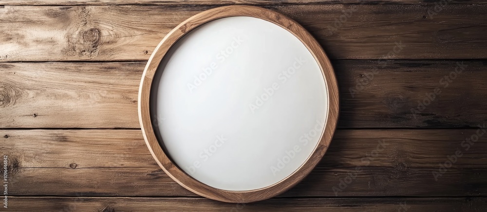 Poster circular wooden frame on rustic backdrop ideal for holiday presentations with space for text creatin