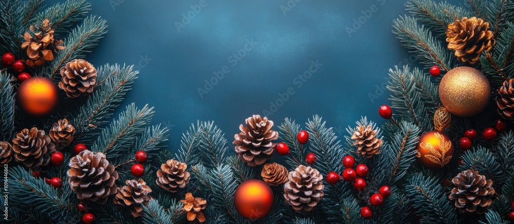 Poster christmas background with fir branches pine cones and ornaments creating a festive greeting postcard
