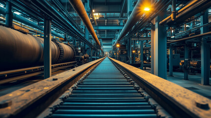 Industrial conveyor system in a modern factory setting