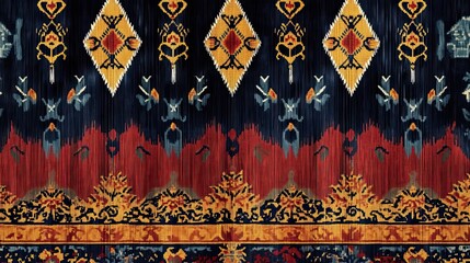 Close-up of a Colorful Tapestry with Intricate Patterns