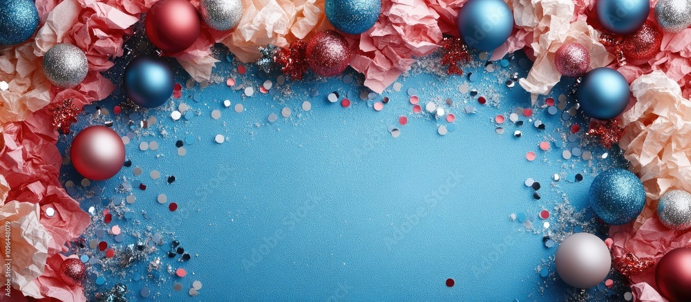Poster festive background with crumpled paper and colorful ornaments creating a vibrant seasonal display fo