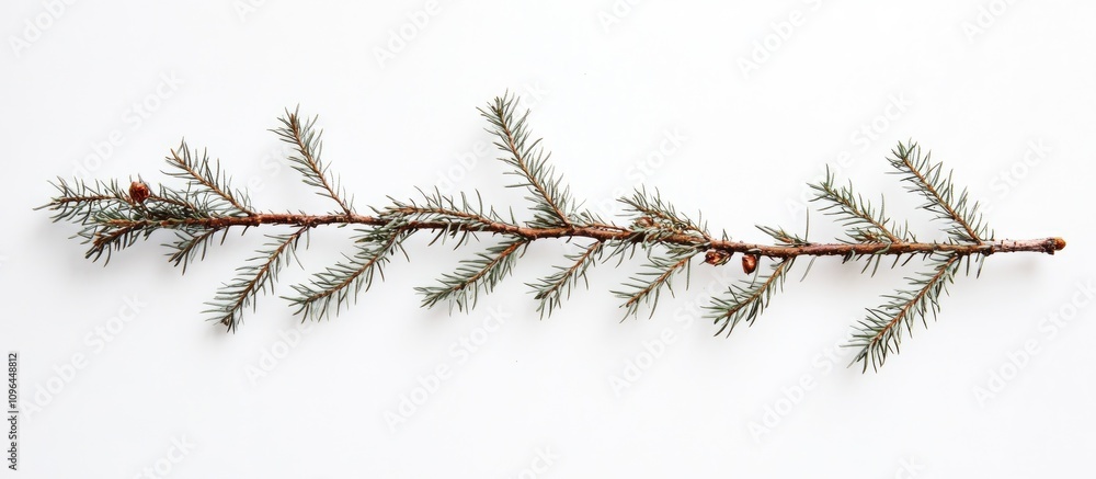 Poster christmas tree branch with green needles and pine cones on a white background isolated for festive h