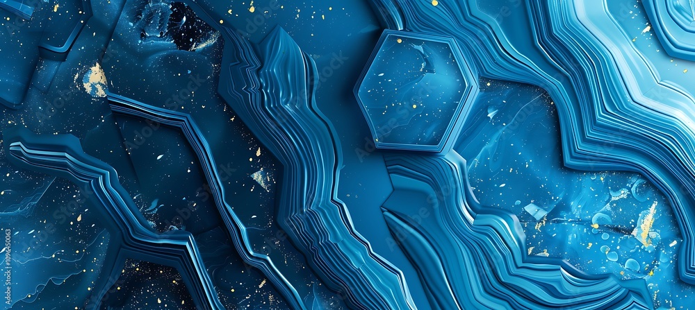 Poster sleek blue backdrop showcasing intricate hexagonal designs for modern and minimalist projects