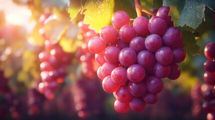 Close-up of a Cluster of Red Grapes in Sunlight, Perfect for a Healthy and Delicious Snack