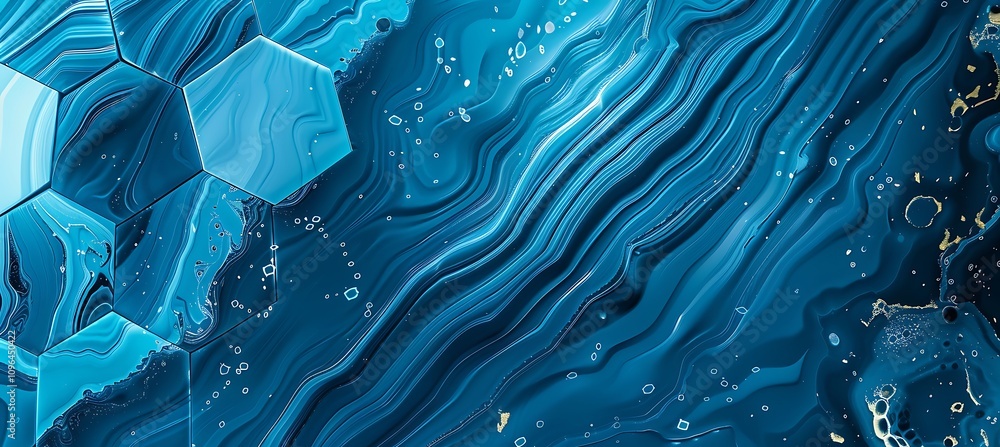 Poster sleek blue backdrop showcasing intricate hexagonal designs for modern and minimalist projects