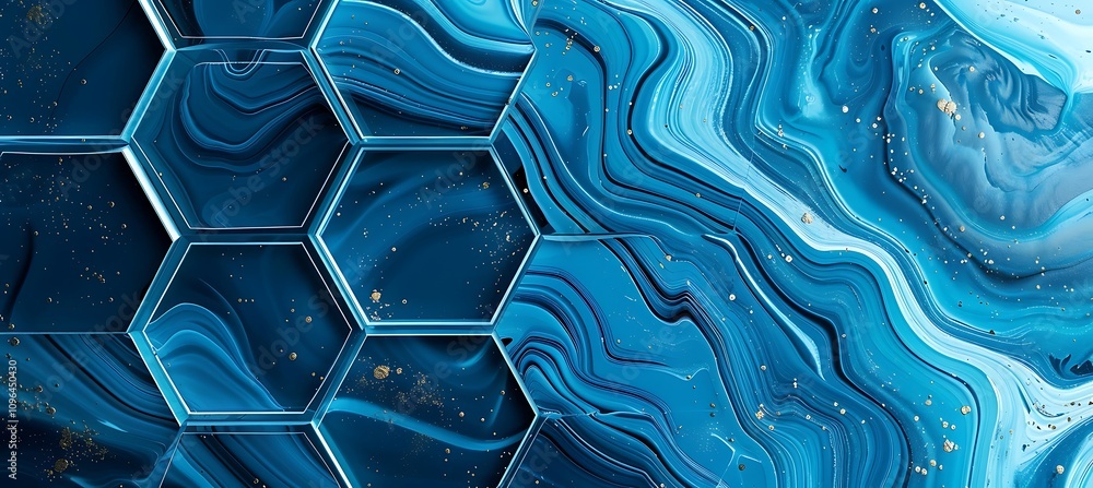 Poster sleek blue backdrop showcasing intricate hexagonal designs for modern and minimalist projects