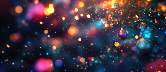 Obraz premium Festive Christmas Background with Bokeh Lights and Ornaments Creating a Magical Holiday Atmosphere