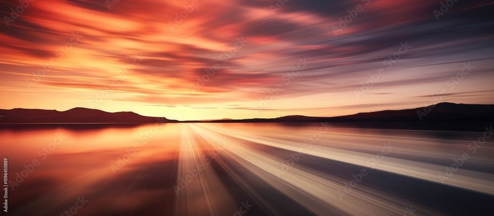 Aufkleber dynamic sunset with vibrant colors and motion blur creating a sense of movement and tranquility over