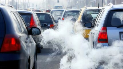 Dense Traffic Emitting Exhaust in Urban Environment