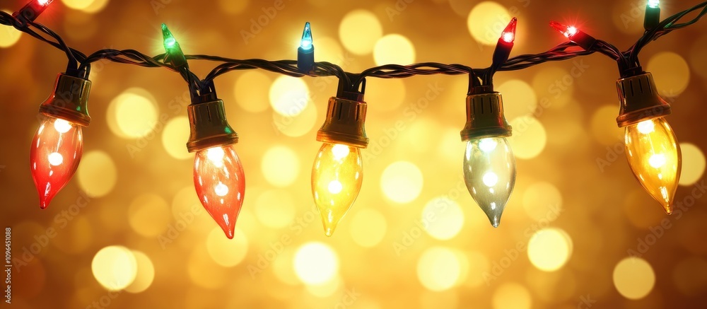 Aufkleber colorful christmas lights glowing brightly against a shimmering golden bokeh background creating a f