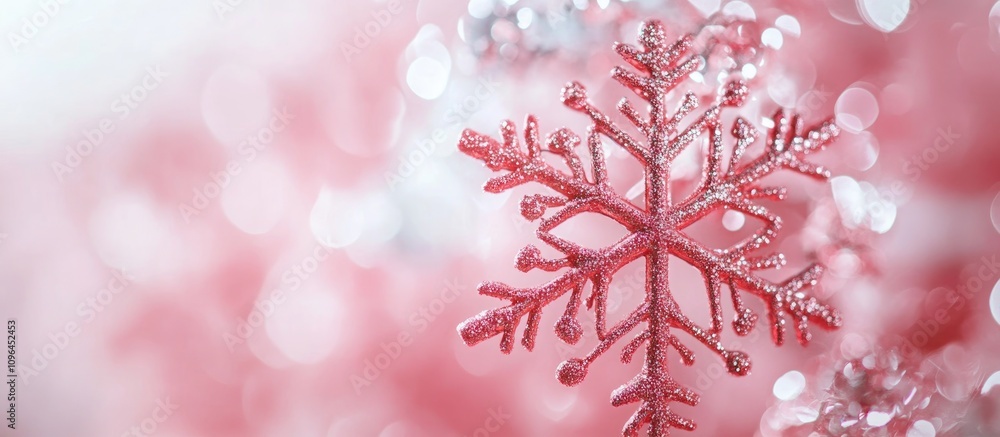 Poster pink christmas backdrop with a sparkling red snowflake creating a festive holiday atmosphere and enc
