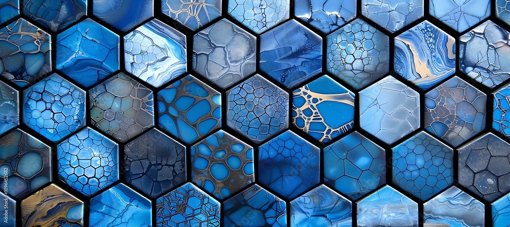 Poster modern blue backdrop with a network of hexagonal designs, perfect for tech-inspired visuals