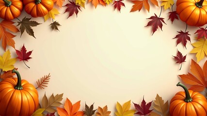 A white background with autumn leaves, autumn leaves border a thanksgiving concept with a  background place for text