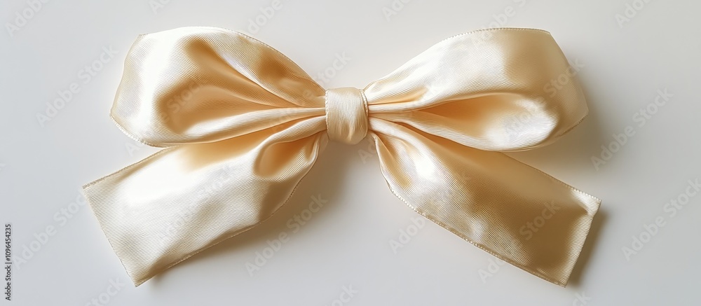 Aufkleber elegant ivory satin ribbon bow displayed on a clean white background emphasizing detail and texture 