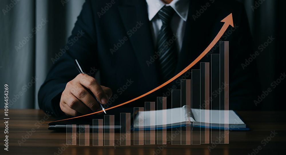 Poster increasing product or service quality and optimizing costs to boost productivity. a businessman with