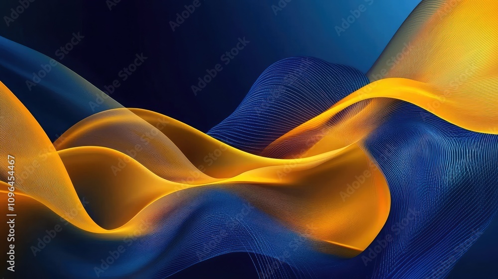 Poster abstract yellow and blue wavy background with dynamic flowing lines
