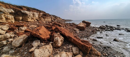 Rugged eastern coastline featuring eroded rocks and shoreline under daylight with a scenic ocean backdrop