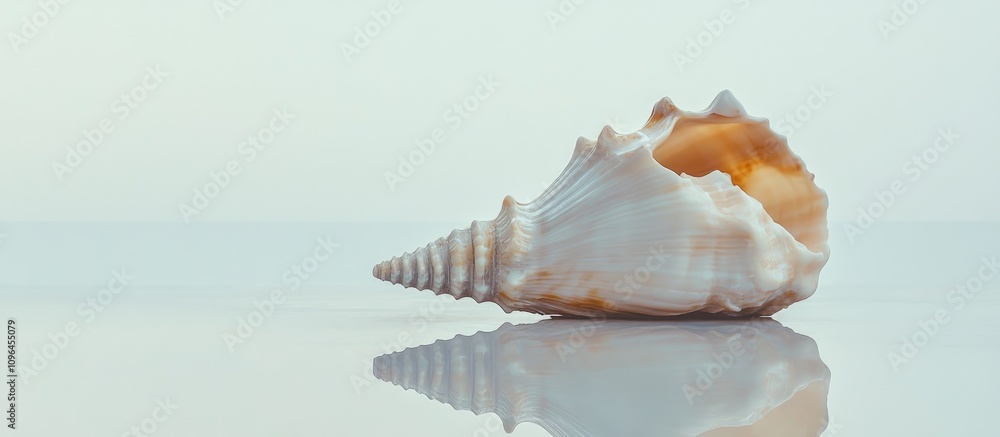 Aufkleber conch shell on smooth reflective surface with soft natural lighting