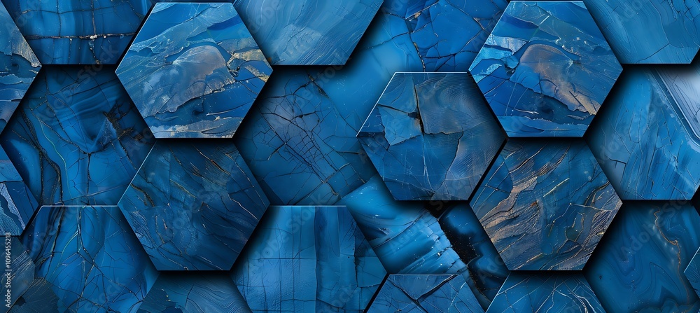 Poster modern blue backdrop with a network of hexagonal designs, perfect for tech-inspired visuals