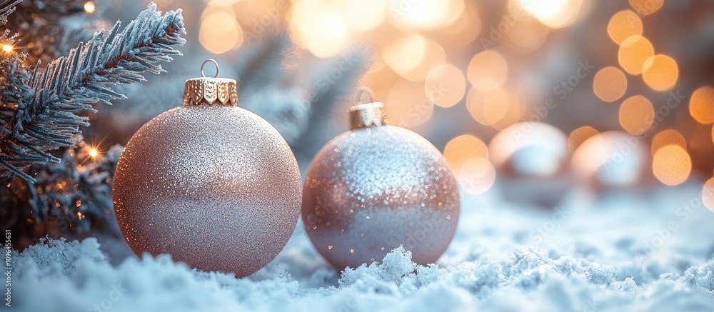 Aufkleber elegant christmas ornaments in soft hues reflecting bokeh lights creating a serene winter holiday at