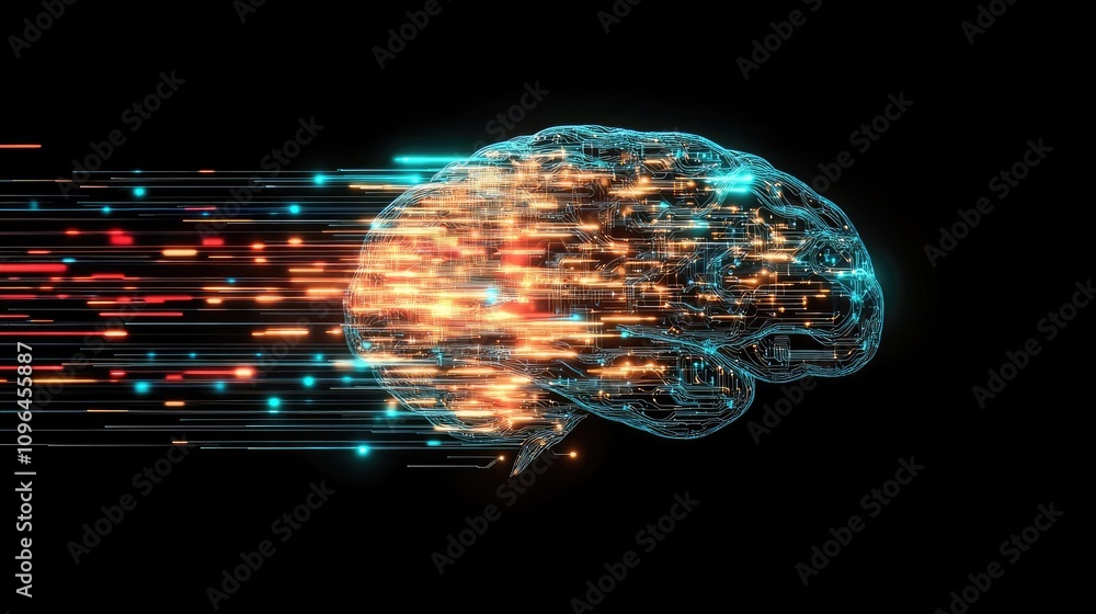 Aufkleber ai brain concept glowing with vibrant circuits and real-time data streams dynamic rendering of artif