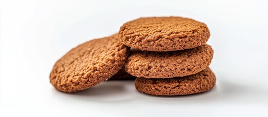 Gingerbread cookies stacked on a white background showcasing their texture and color perfect for seasonal or baking themes