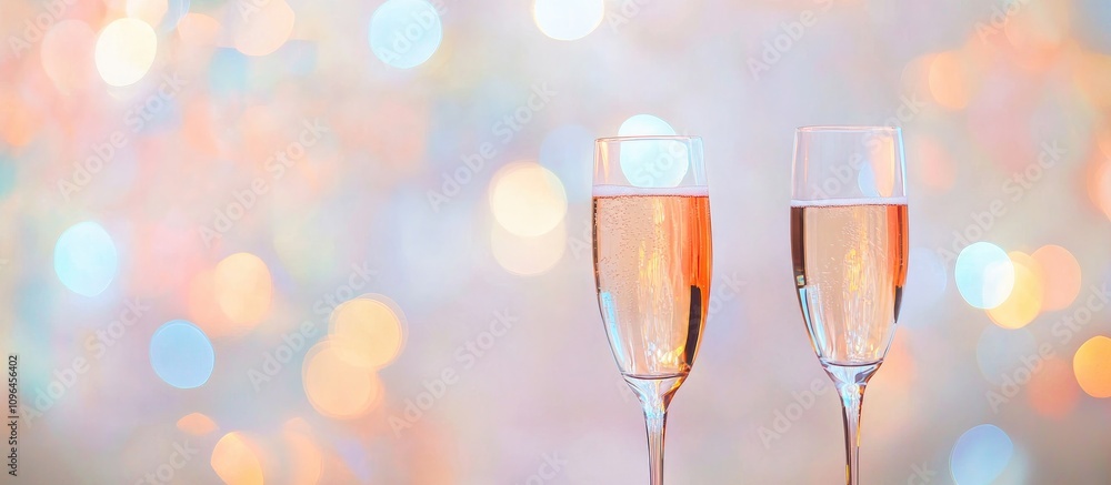 Poster Elegant champagne flutes on a blurred bokeh background perfect for celebrations with space for your text or message