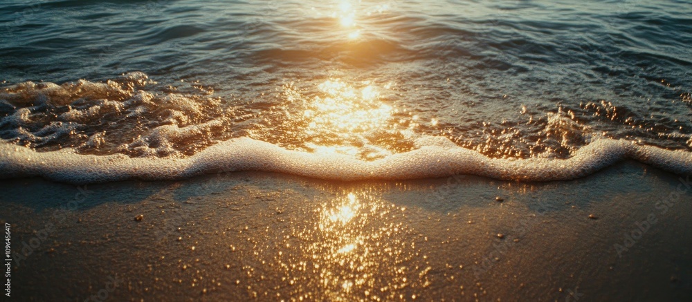 Poster sunlight shimmering on gentle waves at a sandy beach creating a tranquil summer atmosphere perfect f
