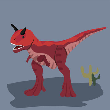 red carnotaurus dinosaur standing on ground clip art preview