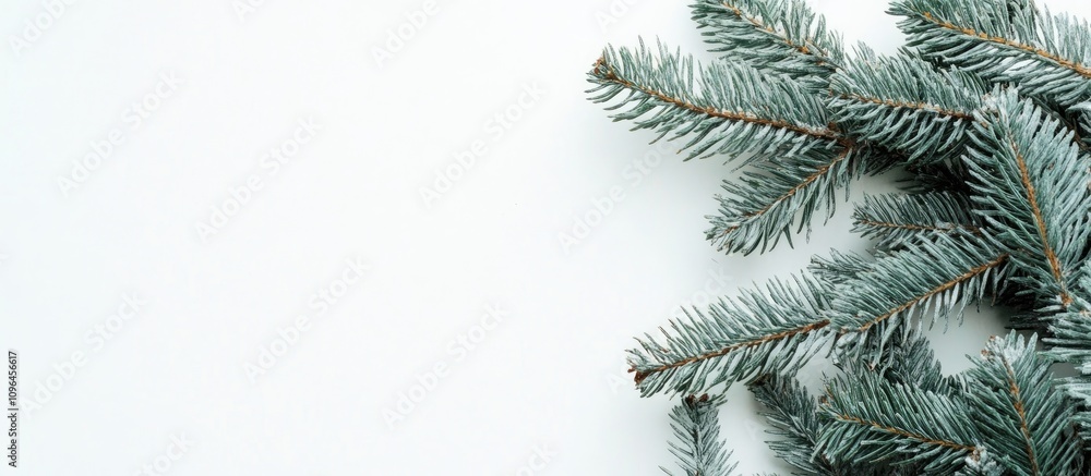Poster close up of evergreen branches arranged in a christmas wreath design on a light neutral background f