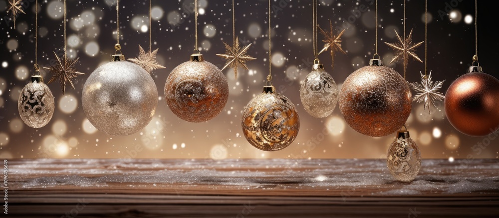 Poster elegant christmas decorations with sparkling ornaments and stars on a festive background creating a 