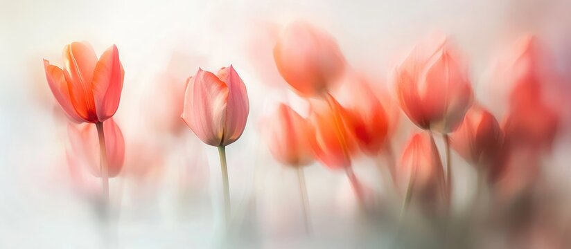 Macro shot of a bouquet of unbloomed tulips surrounded by soft light creating a dreamy atmosphere in floral photography