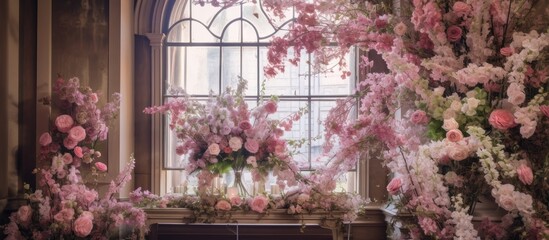Elegant wedding decor adorned with luxurious florals showcasing romantic floral arrangements and natural light ambiance