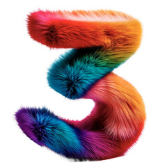 3D Colorful Fur Number 3 v4 Isolated On Alpha Channel
