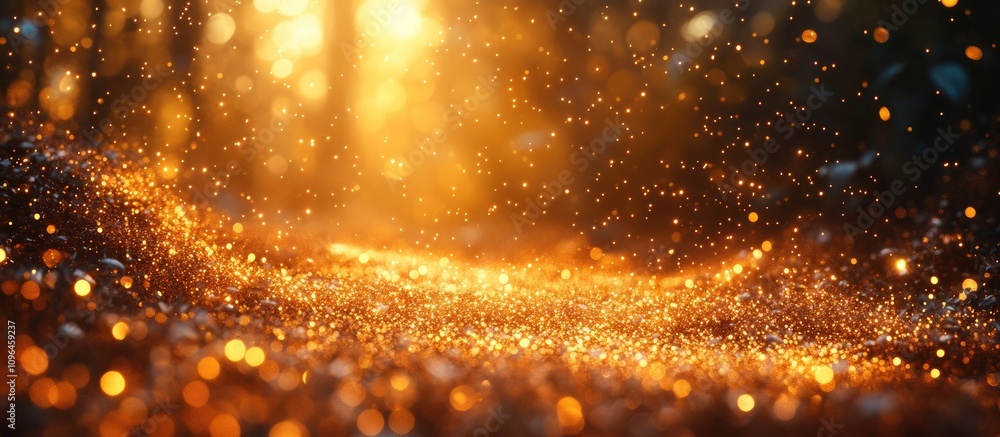 Poster Golden bokeh lights creating a dreamy circular effect with a soft blurred background highlighting warmth and ambiance