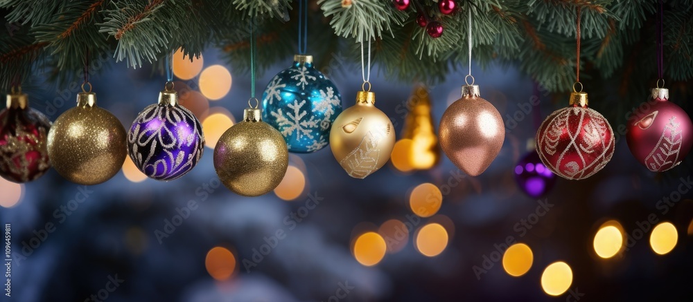 Aufkleber elegant display of festive christmas ornaments hanging from a beautifully adorned tree branch with s
