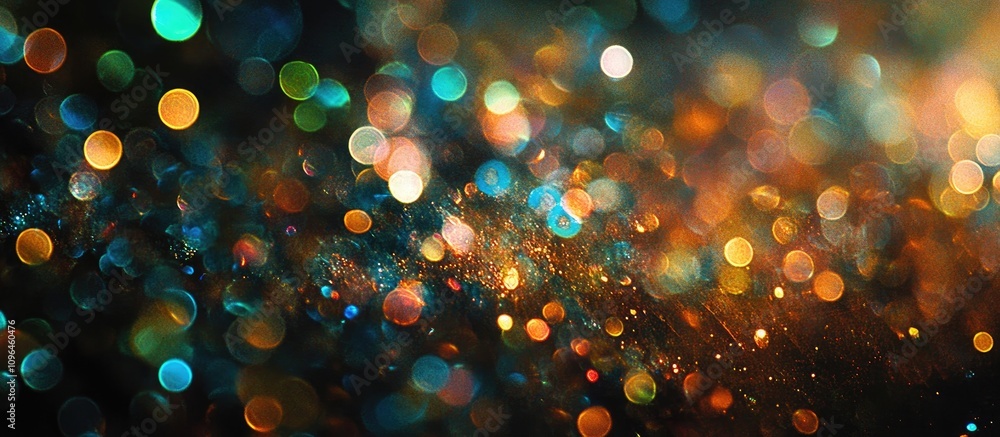 Poster multicolored bokeh light background with abstract blurred circles and dark backdrop for creative des