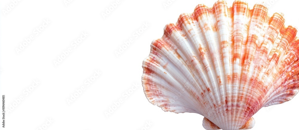 Poster scallop sea shell displayed on a clean white background showcasing its intricate patterns and natura