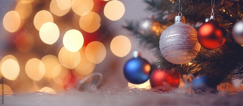 Aufkleber christmas tree ornaments and lights beautifully arranged with a bokeh effect creating a festive holi